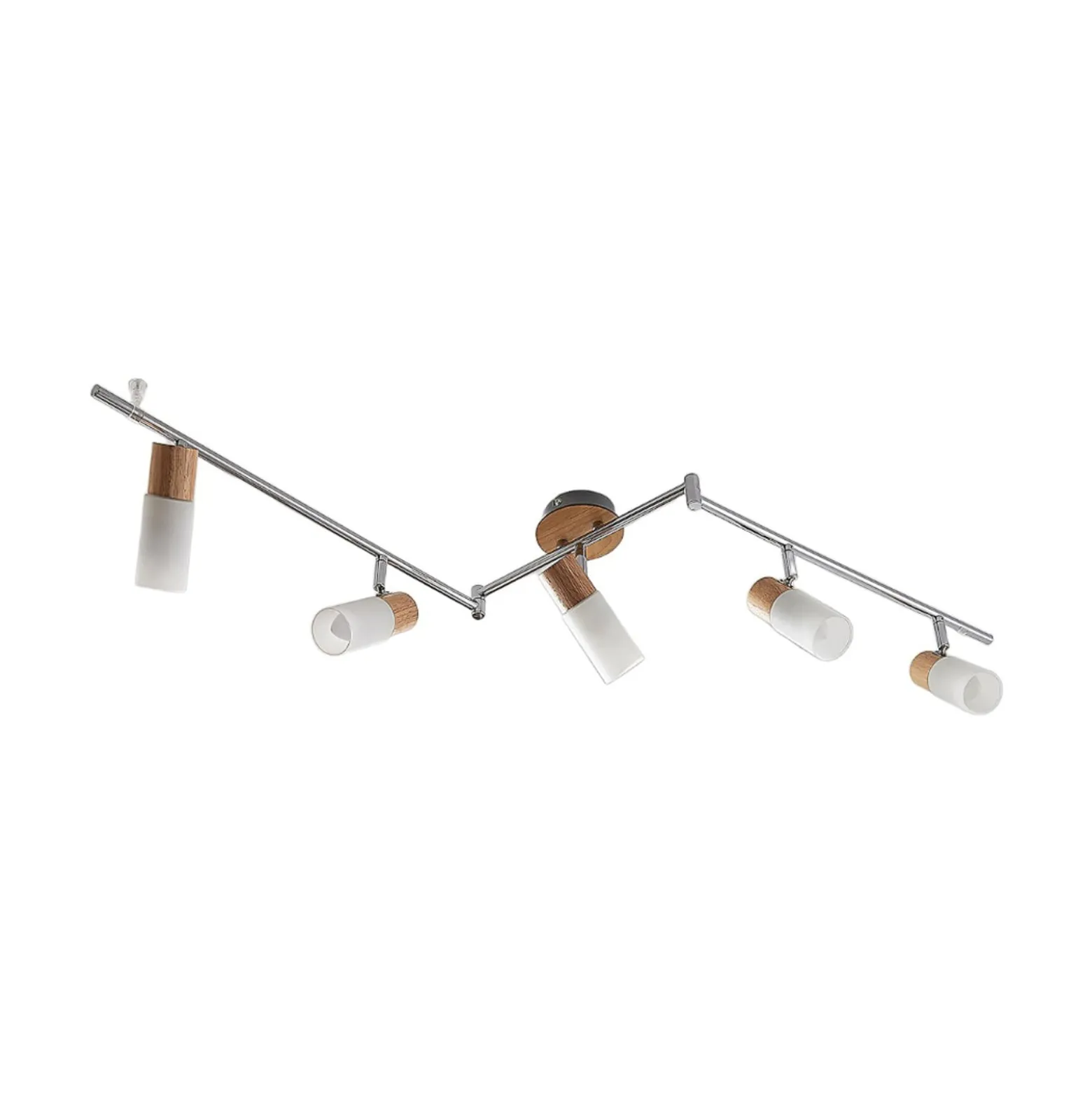 Lindby Deckenstrahler Christoph, 130 cm, 5-flg., Holz, Glas