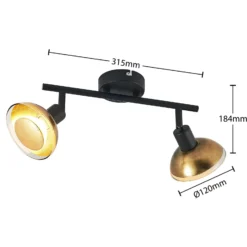 Lindby Deckenstrahler Erin, schwarz/gold, 2-flg., Glas