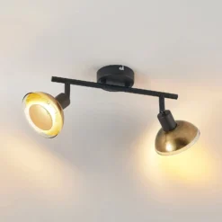 Lindby Deckenstrahler Erin, schwarz/gold, 2-flg., Glas