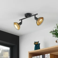 Lindby Deckenstrahler Erin, schwarz/gold, 2-flg., Glas