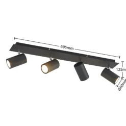 Lindby Deckenstrahler Joffrey, 70 cm, schwarz, 4-flg., GU10
