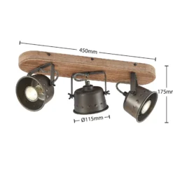 Lindby Deckenstrahler Rubinjo, 45 cm, 3-flg., Holz, GU10