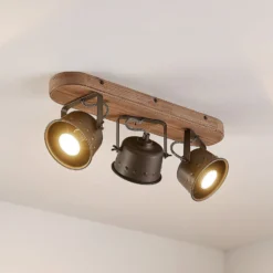 Lindby Deckenstrahler Rubinjo, 45 cm, 3-flg., Holz, GU10