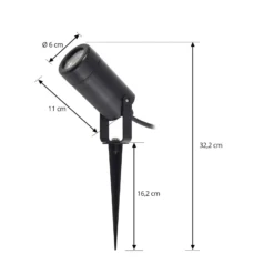 Lindby Erdspießleuchte Thorgal, Ø 6 cm, schwarz, 3er-Set