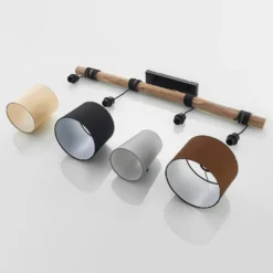 Lindby Hängeleuchte Amilia, Stoff, 4-flg., grau/beige, E27