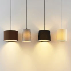 Lindby Hängeleuchte Amilia, Stoff, 4-flg., grau/beige, E27