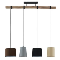 Lindby Hängeleuchte Amilia, Stoff, 4-flg., grau/beige, E27