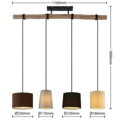 Lindby Hängeleuchte Amilia, Stoff, 4-flg., grau/beige, E27
