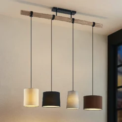 Lindby Hängeleuchte Amilia, Stoff, 4-flg., grau/beige, E27
