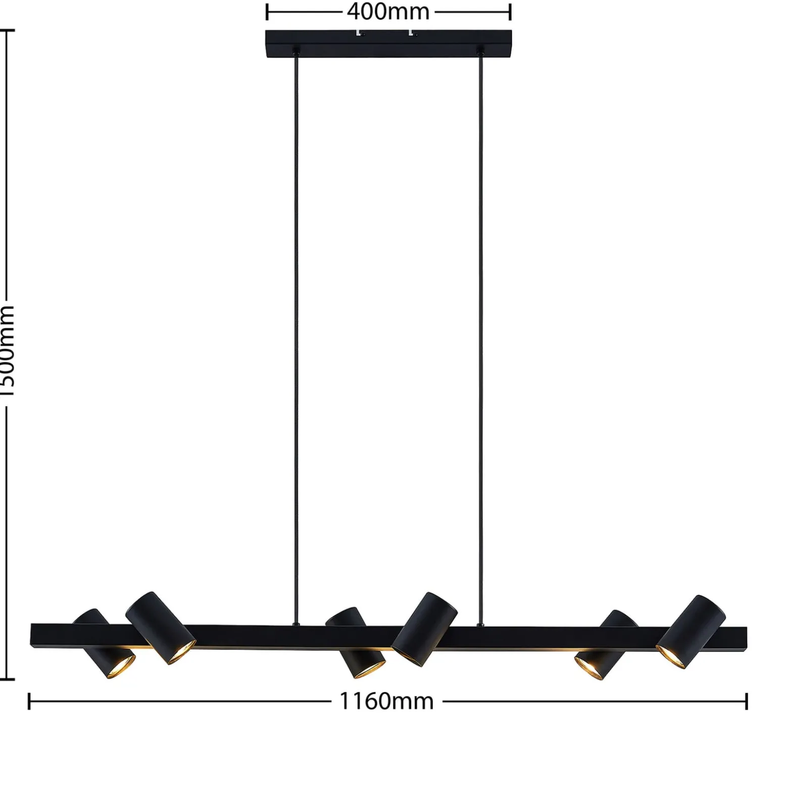 Lindby Hängeleuchte Savoli, 116 cm, schwarz, 6-flg., Stahl