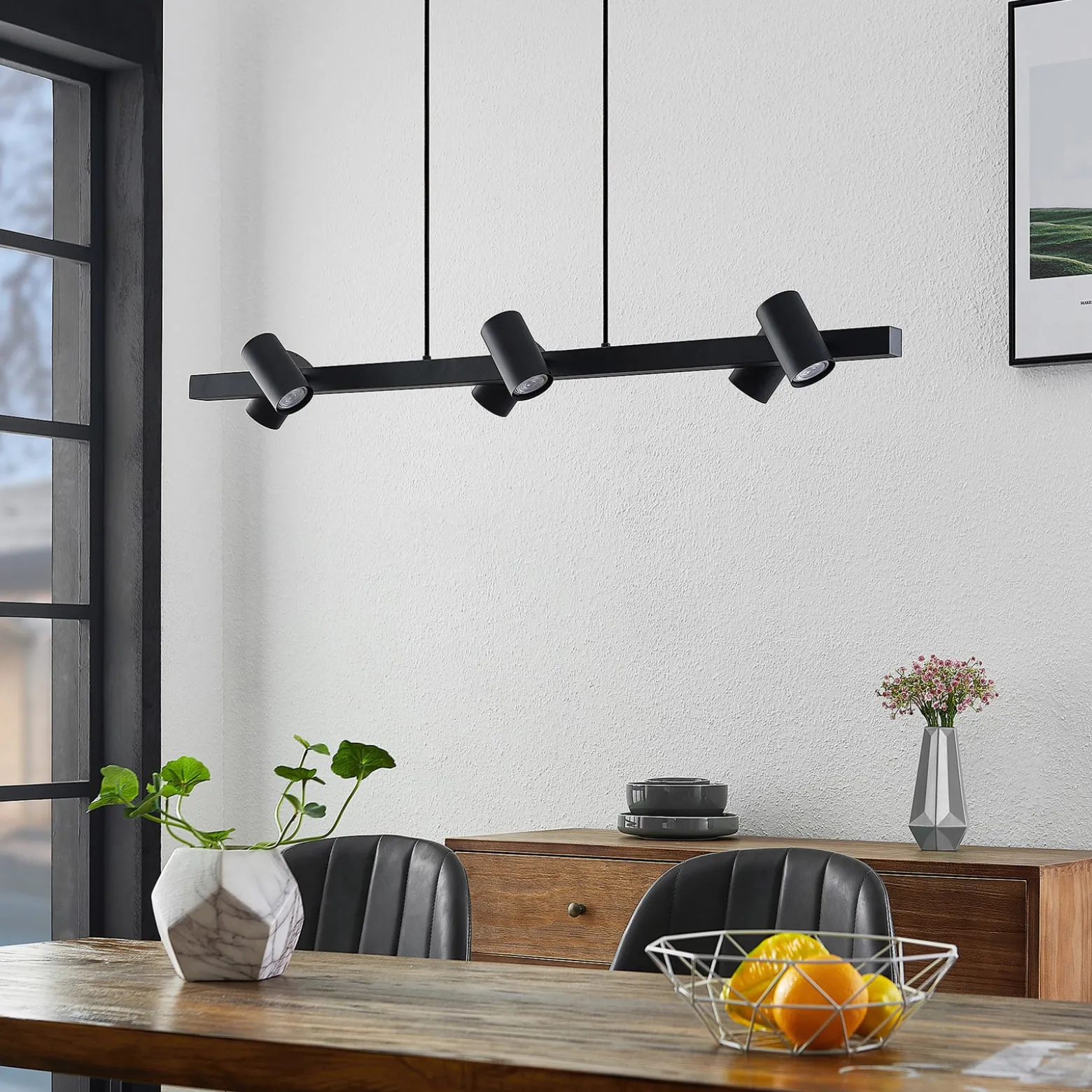 Lindby Hängeleuchte Savoli, 116 cm, schwarz, 6-flg., Stahl
