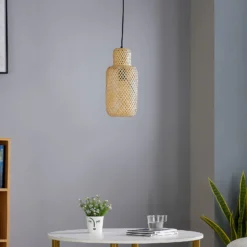 Lindby Hängeleuchte Venora, Ø 15 cm, Bambus, E27