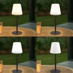 Lindby LED-Akkulampe Azalea, weiß/braun, 45 cm, CCT, IP44
