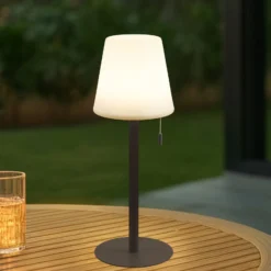 Lindby LED-Akkulampe Azalea, weiß/braun, 45 cm, CCT, IP44