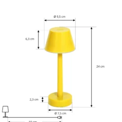 Lindby LED-Akkuleuchte Gaja, gelb, USB, IP44, RGBW, dimmbar