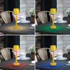 Lindby LED-Akkuleuchte Gaja, gelb, USB, IP44, RGBW, dimmbar