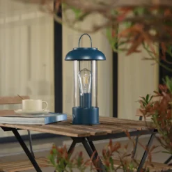 Lindby LED-Akkutischleuchte Yvette, blau, IP44, Touchdimmer