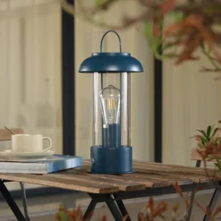 Lindby LED-Akkutischleuchte Yvette, blau, IP44, Touchdimmer