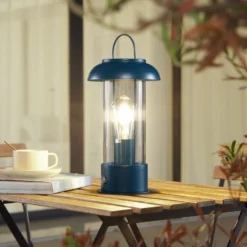 Lindby LED-Akkutischleuchte Yvette, blau, IP44, Touchdimmer
