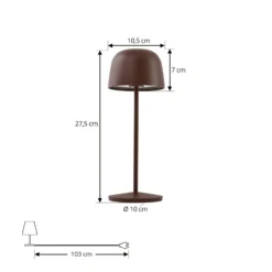 Lindby LED-Akku-Tischleuchte Arietty, braun, dimmbar, IP65