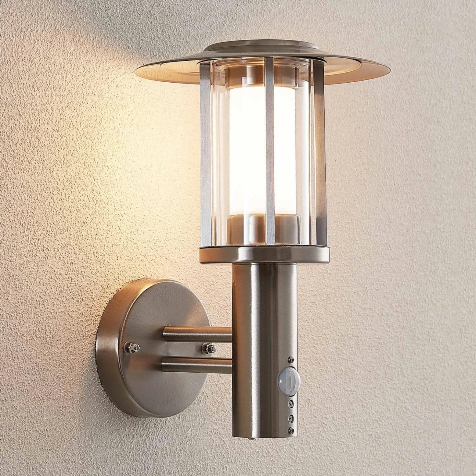 Lindby LED-Außenwandlampe Gregory, Sensor, edelstahl, IP44
