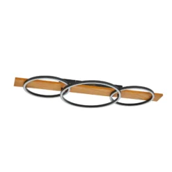Lindby LED-Deckenlampe Galad, schwarz, Holz, 3-flg., 98 cm