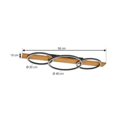 Lindby LED-Deckenlampe Galad, schwarz, Holz, 3-flg., 98 cm