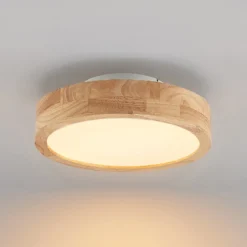Lindby LED-Deckenlampe Lanira, Ø 30 cm, Holz, Remote, CCT