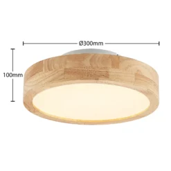 Lindby LED-Deckenlampe Lanira, Ø 30 cm, Holz, Remote, CCT