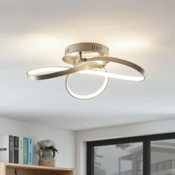 Lindby LED-Deckenlampe Saliha, nickelfarben, Metall, dimmbar