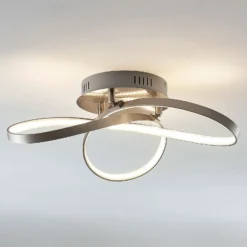 Lindby LED-Deckenlampe Saliha, nickelfarben, Metall, dimmbar