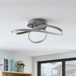Lindby LED-Deckenlampe Saliha, nickelfarben, Metall, dimmbar