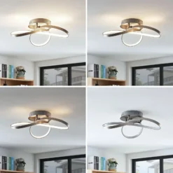 Lindby LED-Deckenlampe Saliha, nickelfarben, Metall, dimmbar