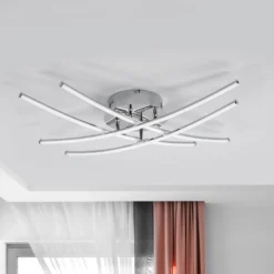 Lindby LED-Deckenlampe Yael, chromfarben, Metall, 67 cm lang