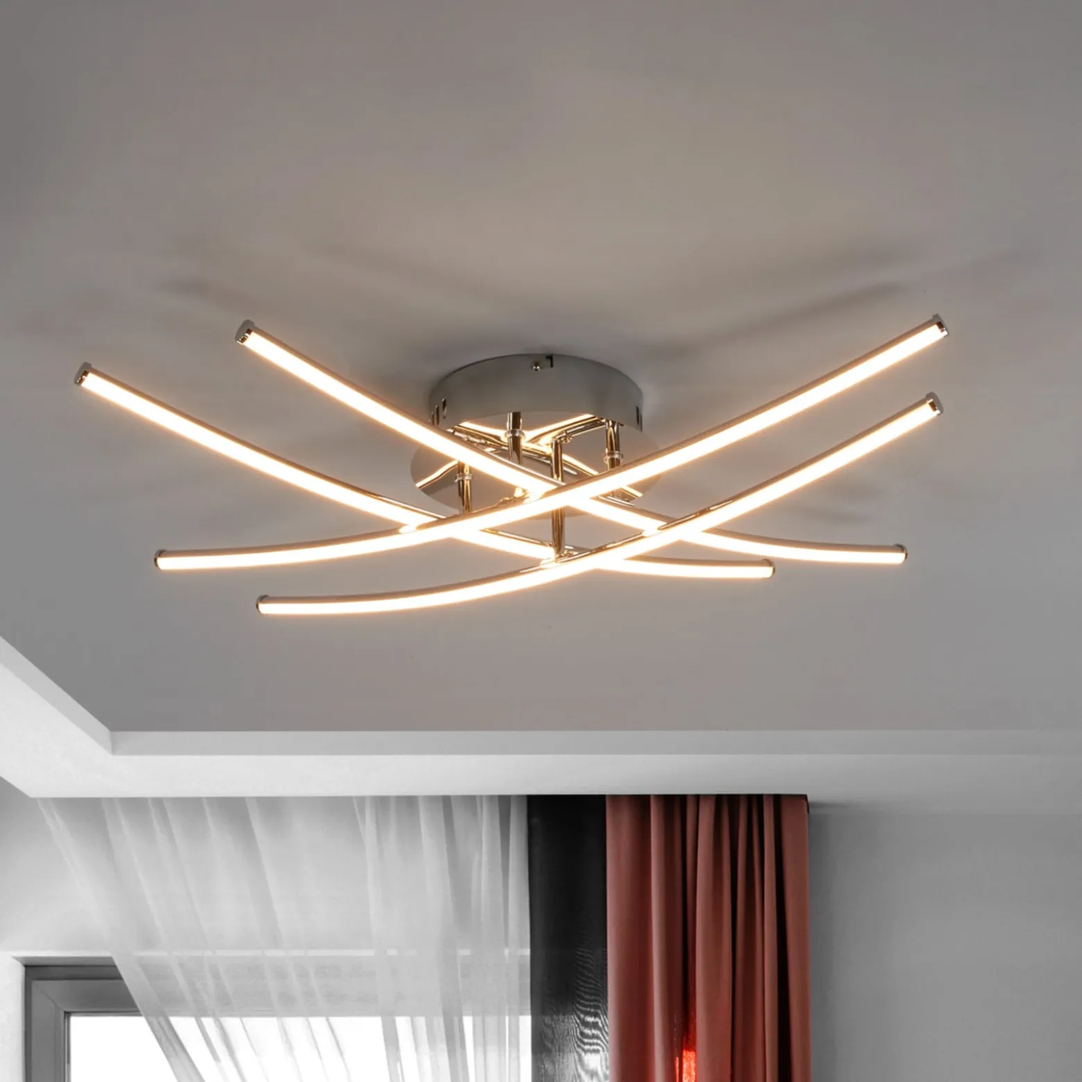 Lindby LED-Deckenlampe Yael, chromfarben, Metall, 67 cm lang