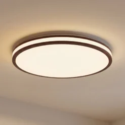 Lindby LED-Deckenleuchte Emiva, Ø 50 cm, Holz dunkel, CCT