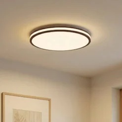 Lindby LED-Deckenleuchte Emiva, Ø 50 cm, Holz dunkel, CCT