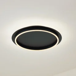 Lindby LED-Deckenleuchte Kunis, schwarz, Kunststoff, Ø 46 cm