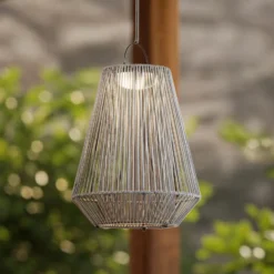 Lindby LED-Solarhängelampe Austas, grau, Ø 32 cm, USB, IP54