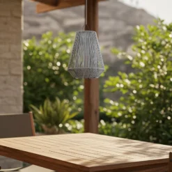 Lindby LED-Solarhängelampe Austas, grau, Ø 32 cm, USB, IP54