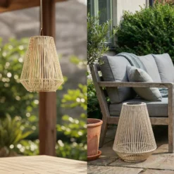 Lindby LED-Solarhängelampe Austas, beige, Ø 32 cm, USB, IP54