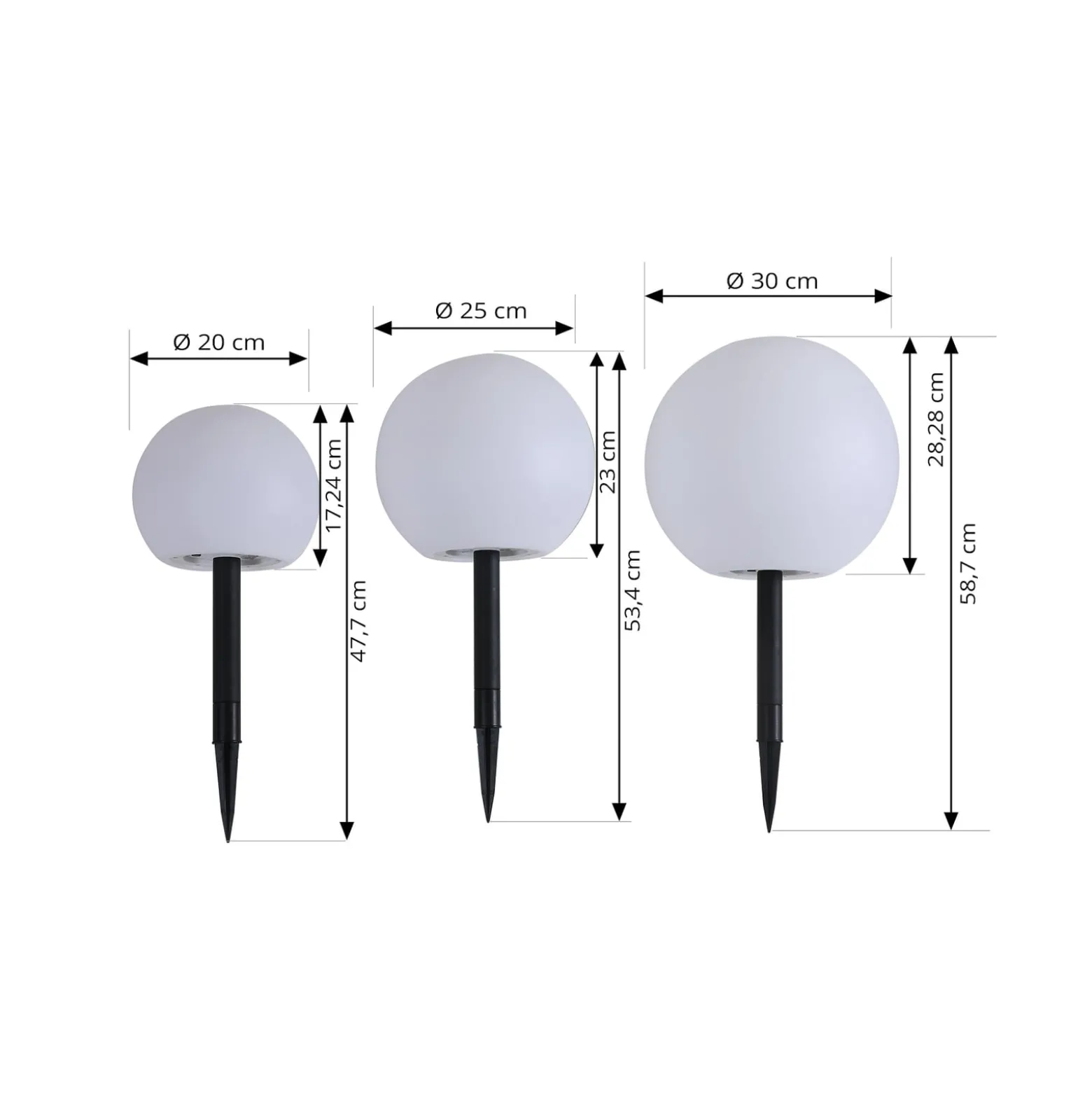 Lindby LED-Solarlampen Lago, 3er-Set, Kugeln, Erdspieß, weiß