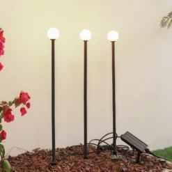 Lindby LED-Solarleuchte Freydis, 3er-Set, schwarz, 2.000 K