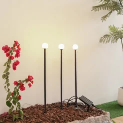 Lindby LED-Solarleuchte Freydis, 3er-Set, schwarz, 2.000 K