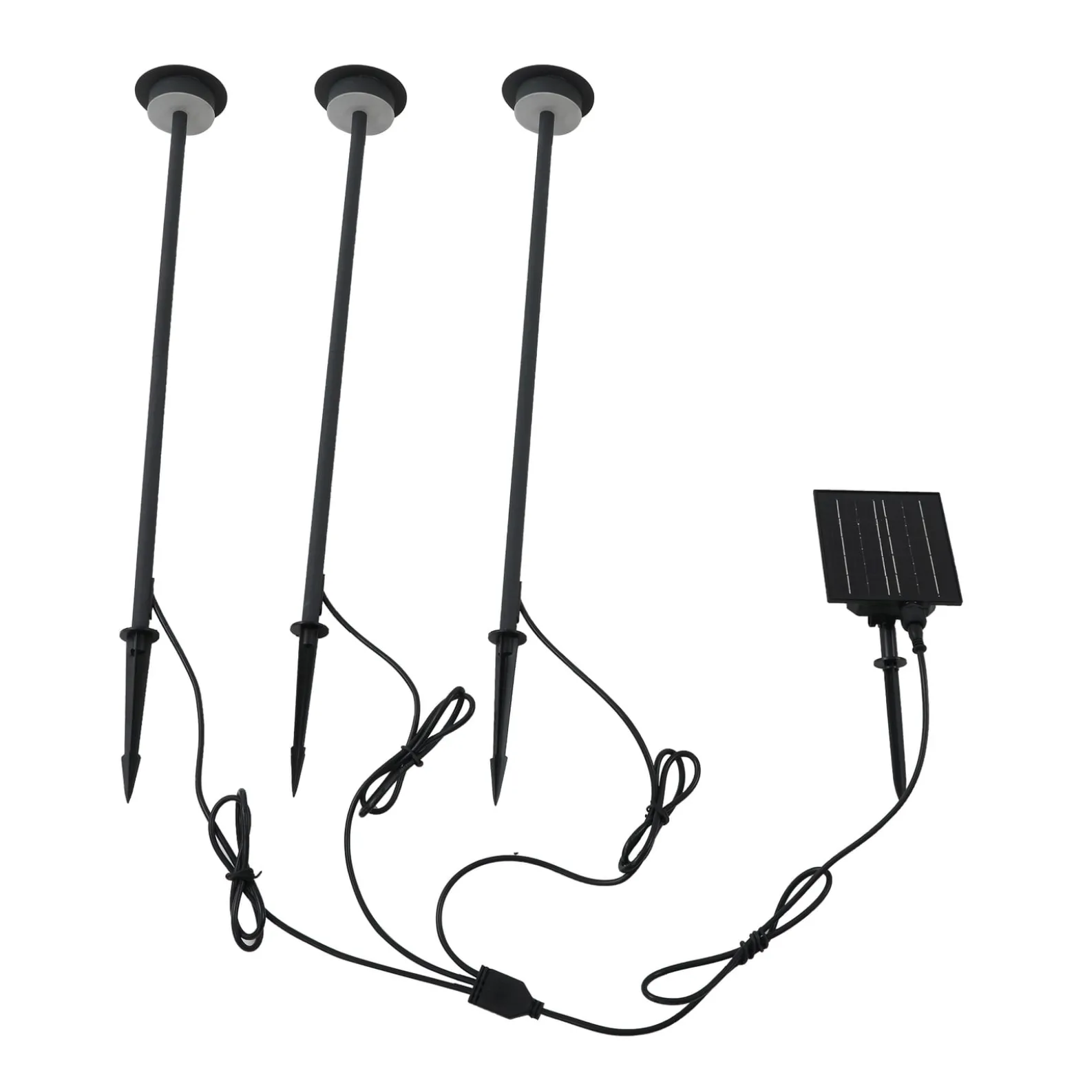 Lindby LED-Solarleuchte Lyris, 3er-Set, schwarz, Alu, 3.000K