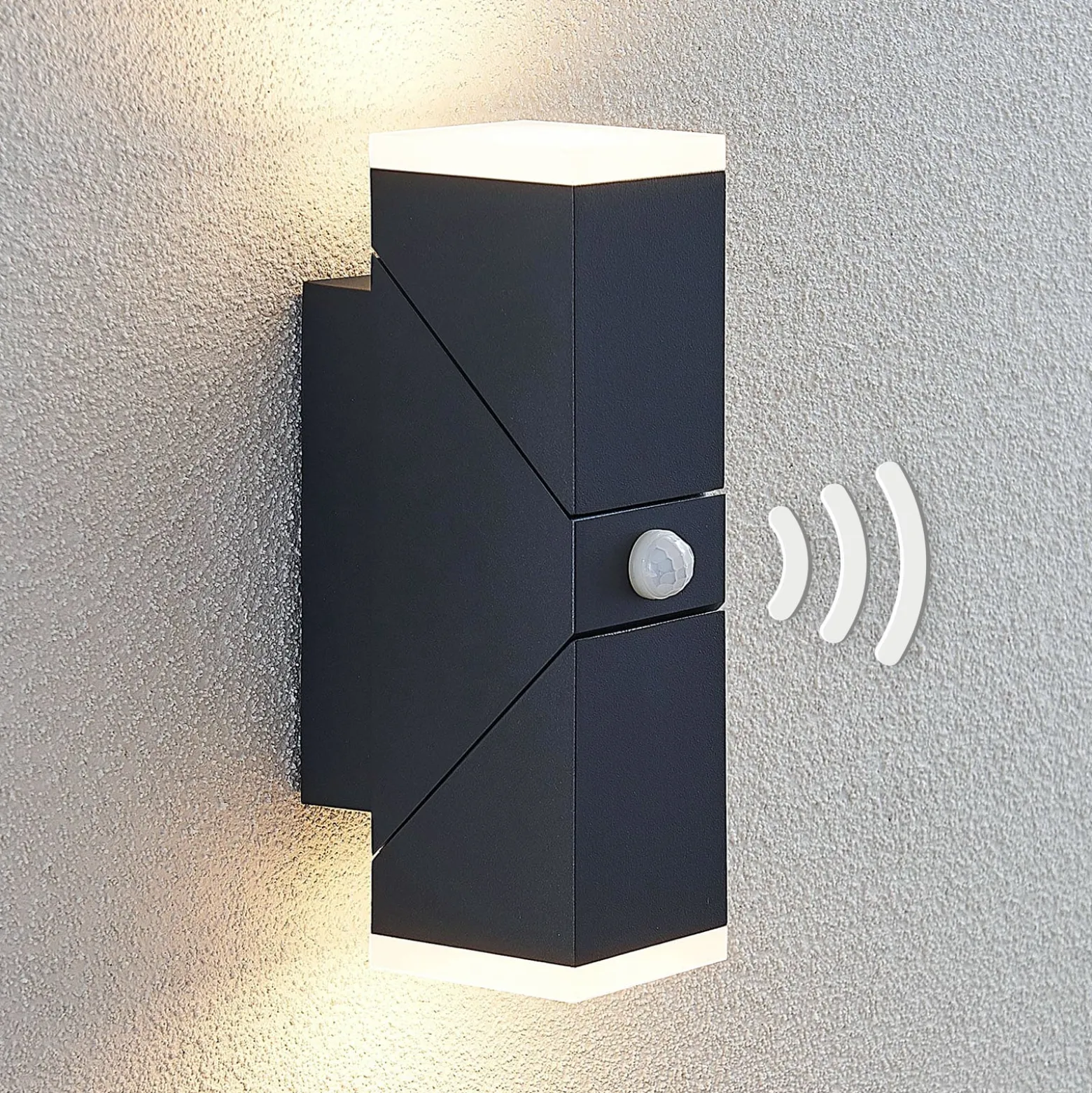 Lindby LED-Wandleuchte Sally, 22 cm, anthrazit, IP54, Sensor