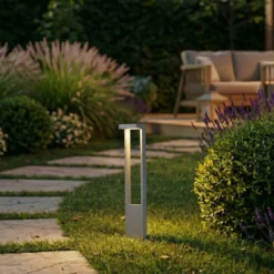 Lindby LED-Wegeleuchte Lonete, steingrau, Höhe 65 cm, IP65