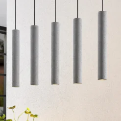 Lindby Pendellampe Concretto, 100 cm, grau, 5-flg., Beton
