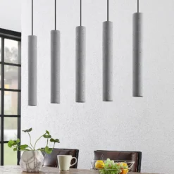 Lindby Pendellampe Concretto, 100 cm, grau, 5-flg., Beton