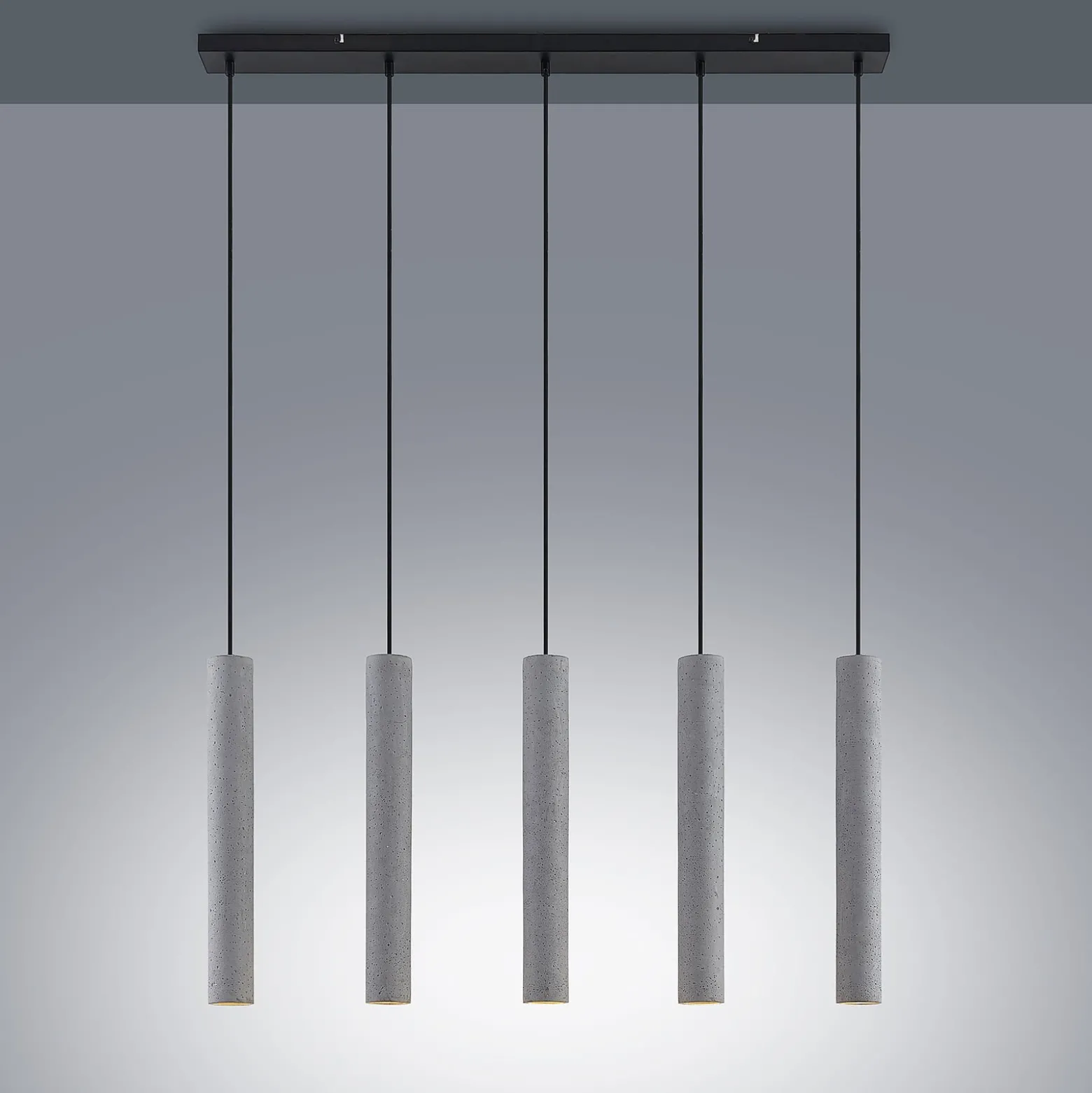 Lindby Pendellampe Concretto, 100 cm, grau, 5-flg., Beton